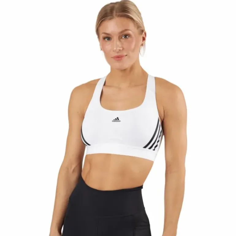 adidas Powerreact Training Medium-Support 3-Stripes Bra White
