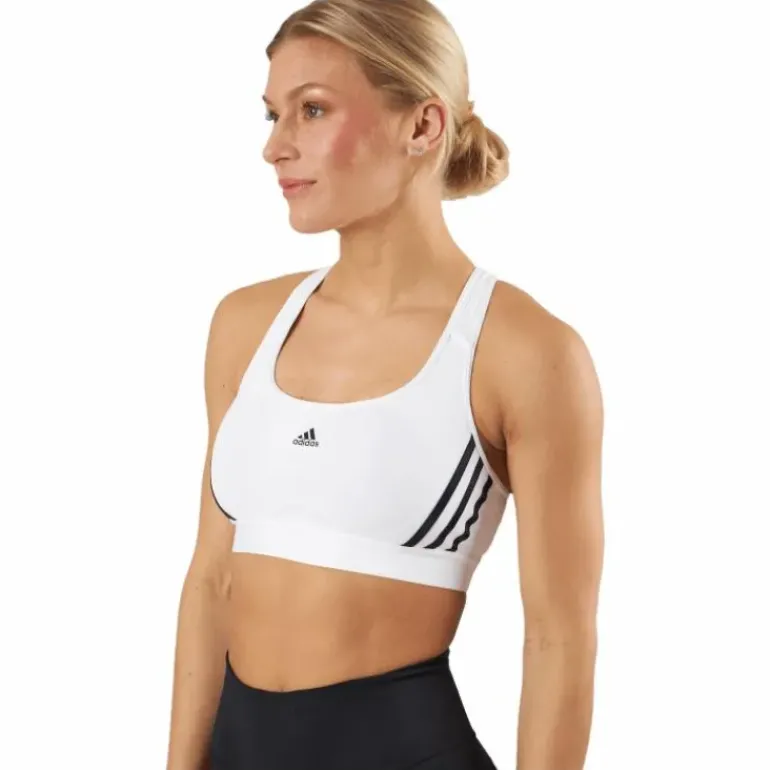 adidas Powerreact Training Medium-Support 3-Stripes Bra White