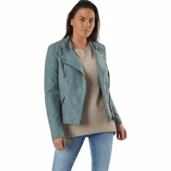 Ava Faux Leather Biker Otw Green