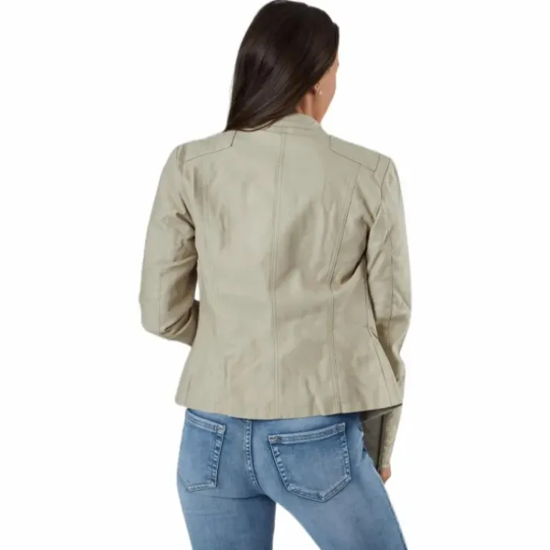 Ava Faux Leather Biker Otw Beige