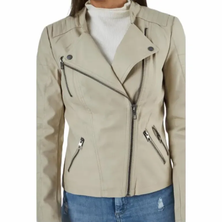 Ava Faux Leather Biker Otw Beige