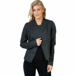 Ava Faux Leather Biker Otw Black