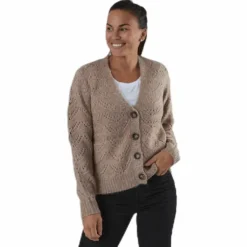 Bibi Ls Knit Cardigan Beige