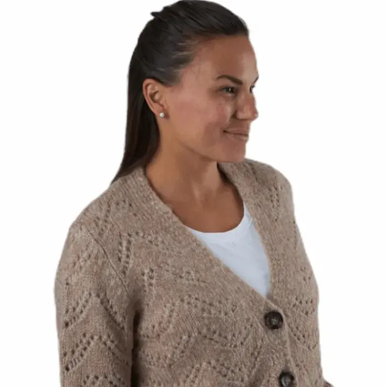 Bibi Ls Knit Cardigan Beige