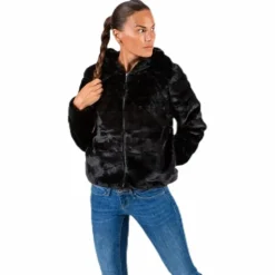 Chris Fur Hooded Jacket Otw Black