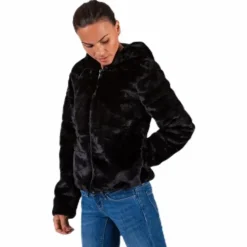 Chris Fur Hooded Jacket Otw Black