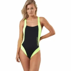 Ck Blocking Plunge Back Swimsuit Black/Yellow