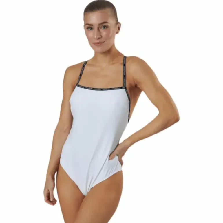Core Logo Tape Square Neck Swimsuit White