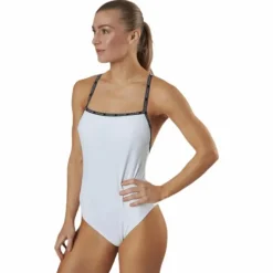 Core Logo Tape Square Neck Swimsuit White