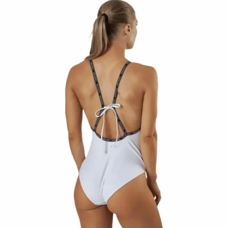 Core Logo Tape Square Neck Swimsuit White