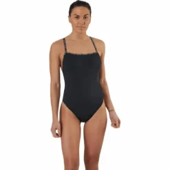 Core Logo Tape Square Neck Swimsuit Black
