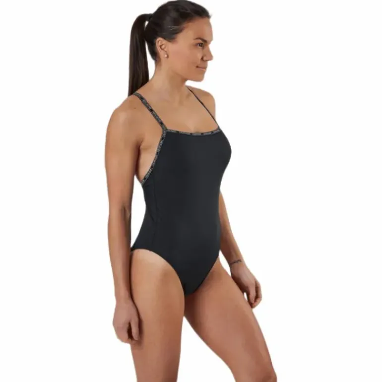 Core Logo Tape Square Neck Swimsuit Black