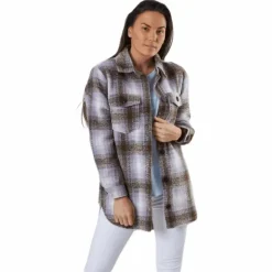 Deena-Oma L/S Check Shacket Cc Pnt White