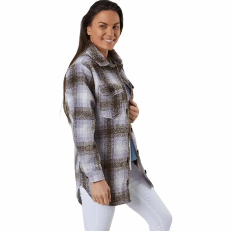 Deena-Oma L/S Check Shacket Cc Pnt White