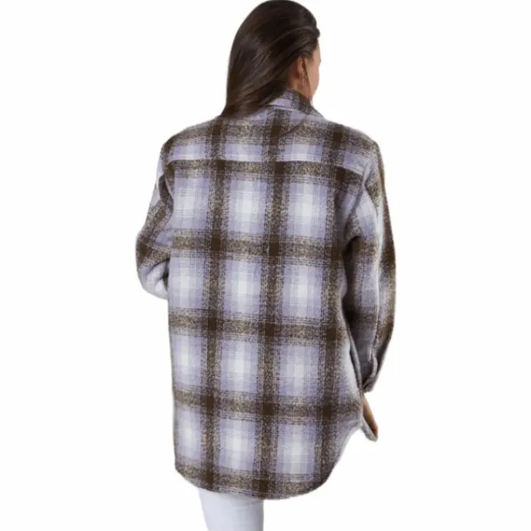 Deena-Oma L/S Check Shacket Cc Pnt White