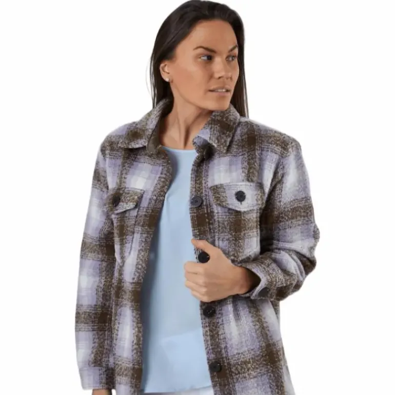 Deena-Oma L/S Check Shacket Cc Pnt White