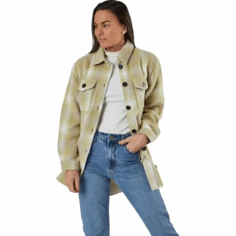 Deena-Oma L/S Check Shacket Cc Pnt White
