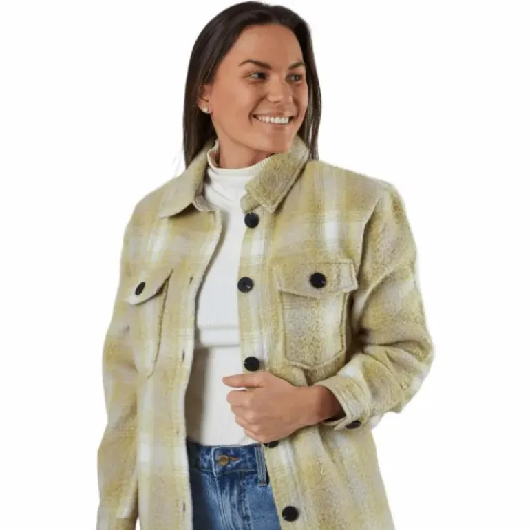 Deena-Oma L/S Check Shacket Cc Pnt White
