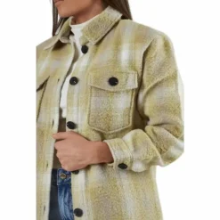 Deena-Oma L/S Check Shacket Cc Pnt White