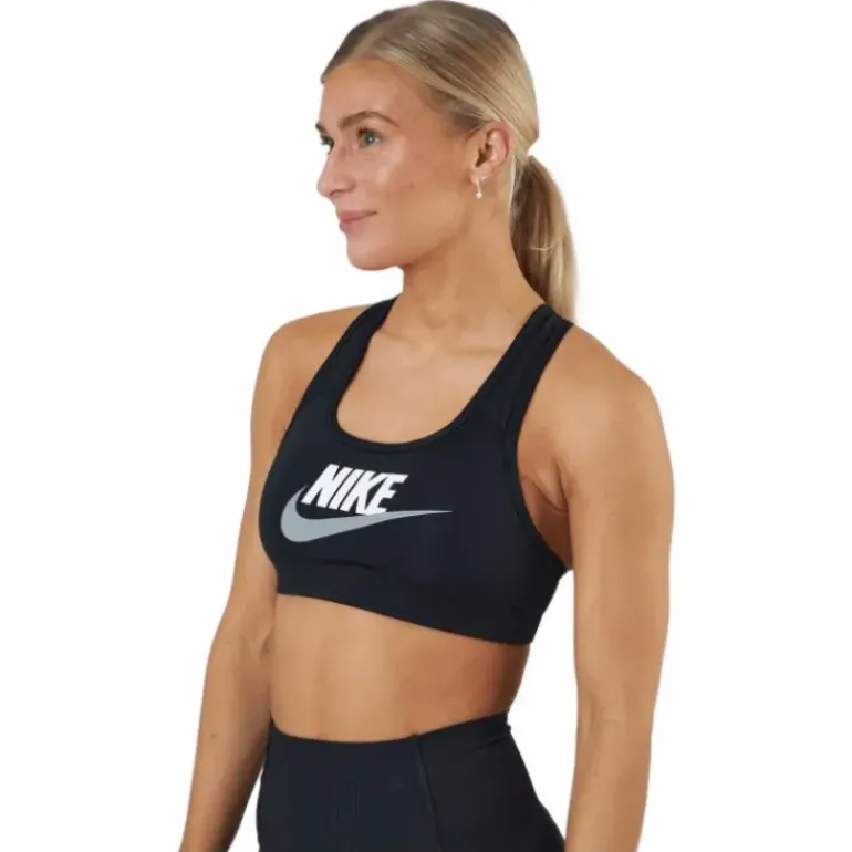 Dri-FIT Swoosh Women's Medium-Support Graphic Sports Bra BLACK/WHITE/PARTICLE GREY