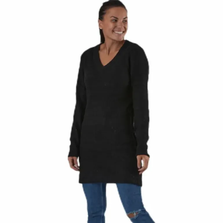 Ellen Ls V-Neck Knit Dress Black