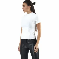 Emma S/S Highneck Top Jrs Beige