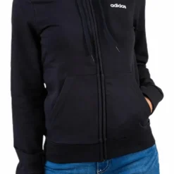Essentials Solid Full Zip Hoodie Black / White