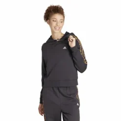 Essentials 3-Stripes Animal Print Relaxed Hoodie Black / Magic Beige