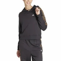 Essentials 3-Stripes Animal Print Relaxed Hoodie Black / Magic Beige