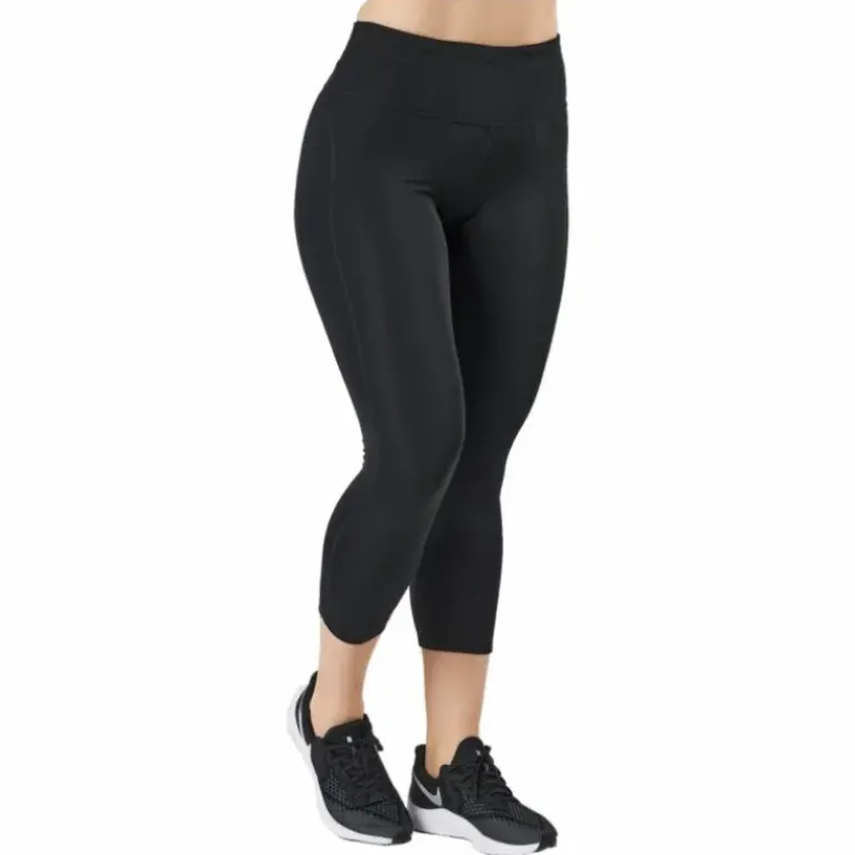 Fast Women's Mid-Rise Crop Running Leggings BLACK/REFLECTIVE SILV