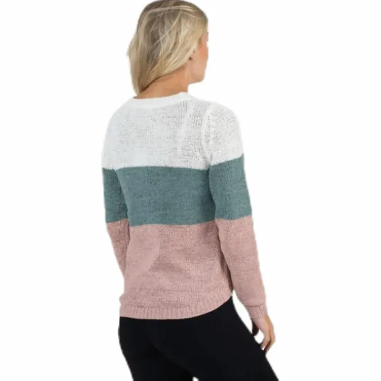 Geena L/S Block Pullover Knt White
