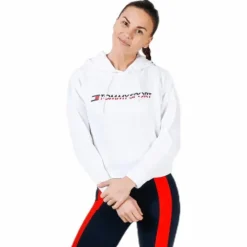 Hoody Cropped Vertical Logo White