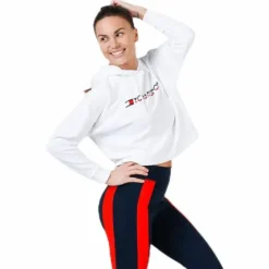 Hoody Cropped Vertical Logo White