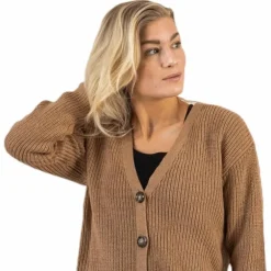 Karie Ls Knit Cardigan Beige