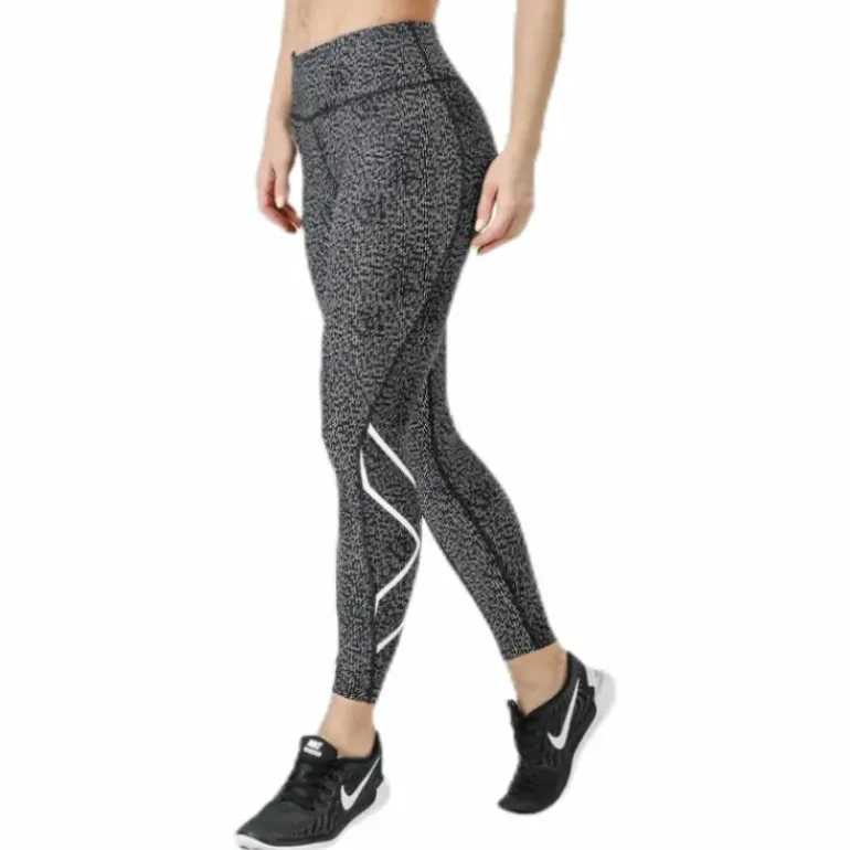 Mid-Rise Compression Print Tights W White/Black