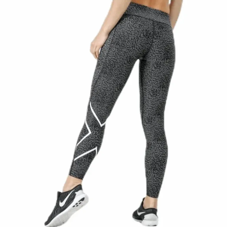 Mid-Rise Compression Print Tights W White/Black
