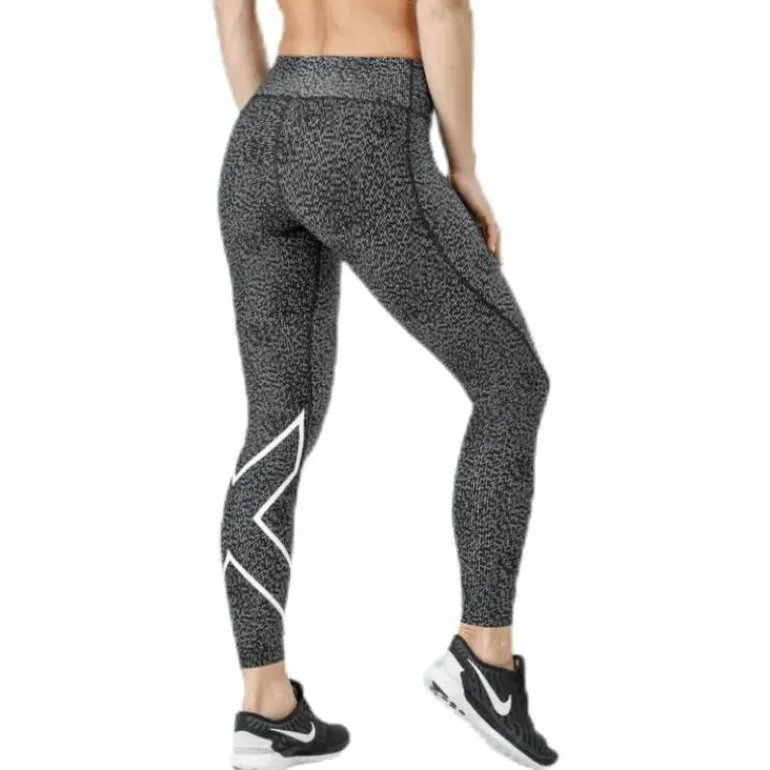 Mid-Rise Compression Print Tights W White/Black