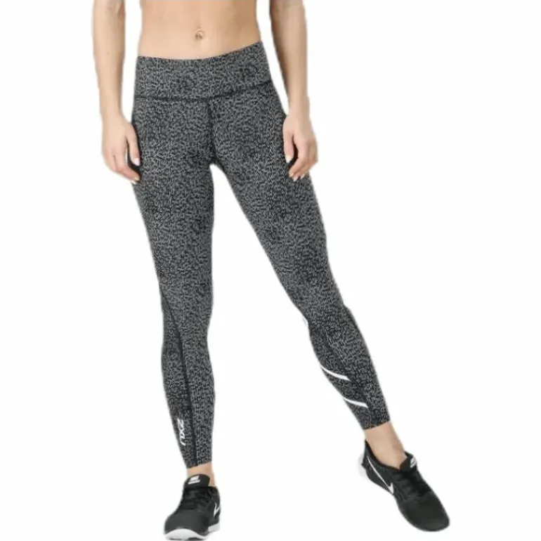 Mid-Rise Compression Print Tights W White/Black