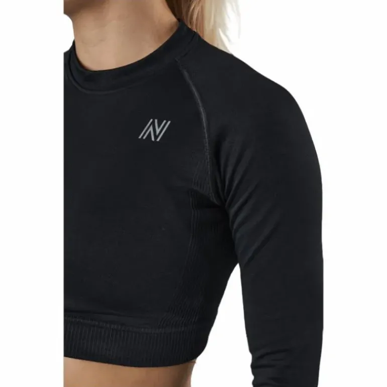 Molly Seamless Ls Crop Top Black