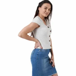 Nella S/S Button Top Beige