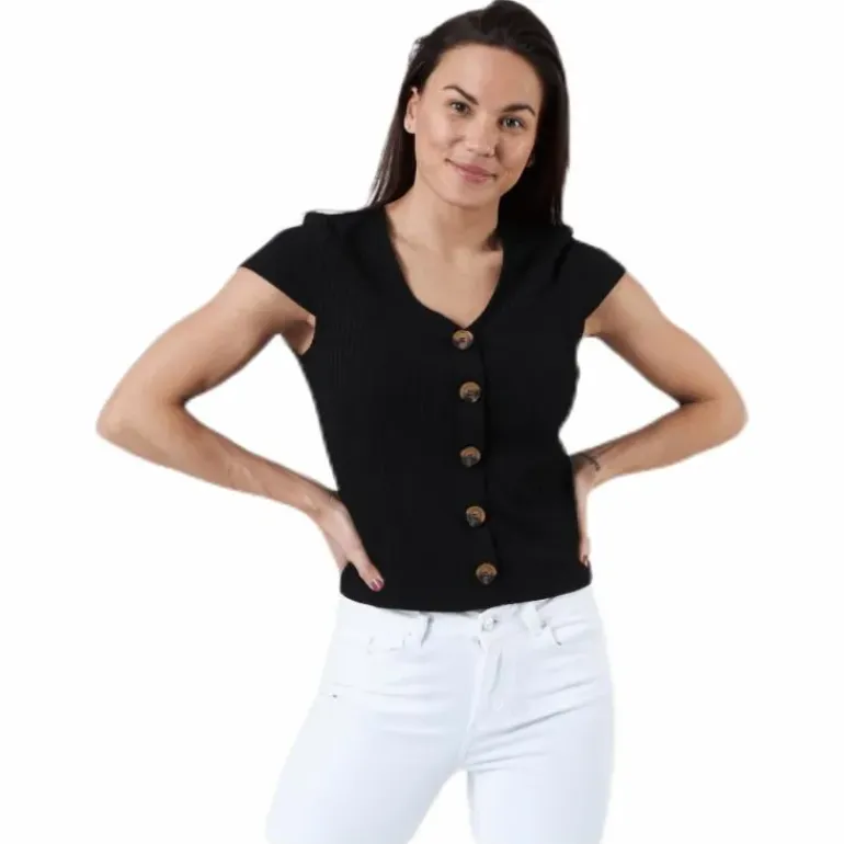Nella S/S Button Top Black