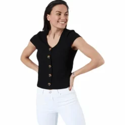 Nella S/S Button Top Black
