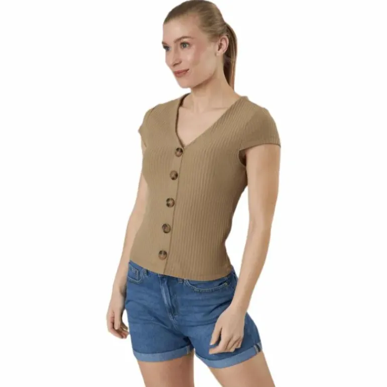 Nella S/S Button Top Jrs Beige
