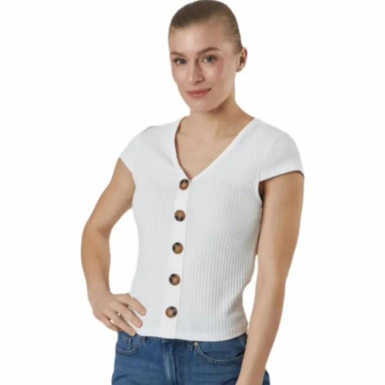 Nella S/S Button Top Jrs White