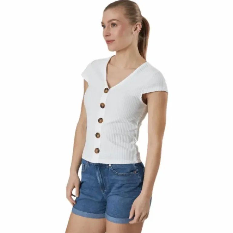 Nella S/S Button Top Jrs White