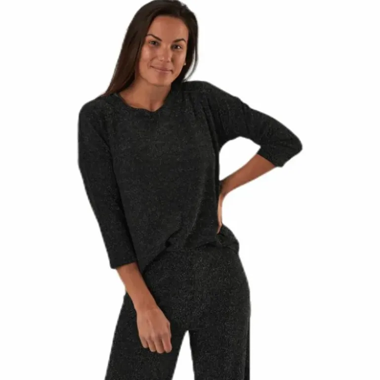 New Queen 3/4 Glitter Top Jrs Black