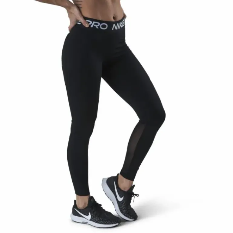 Nike Pro Women's Mid-Rise Mesh-Paneled Leggings BLACK/WHITE