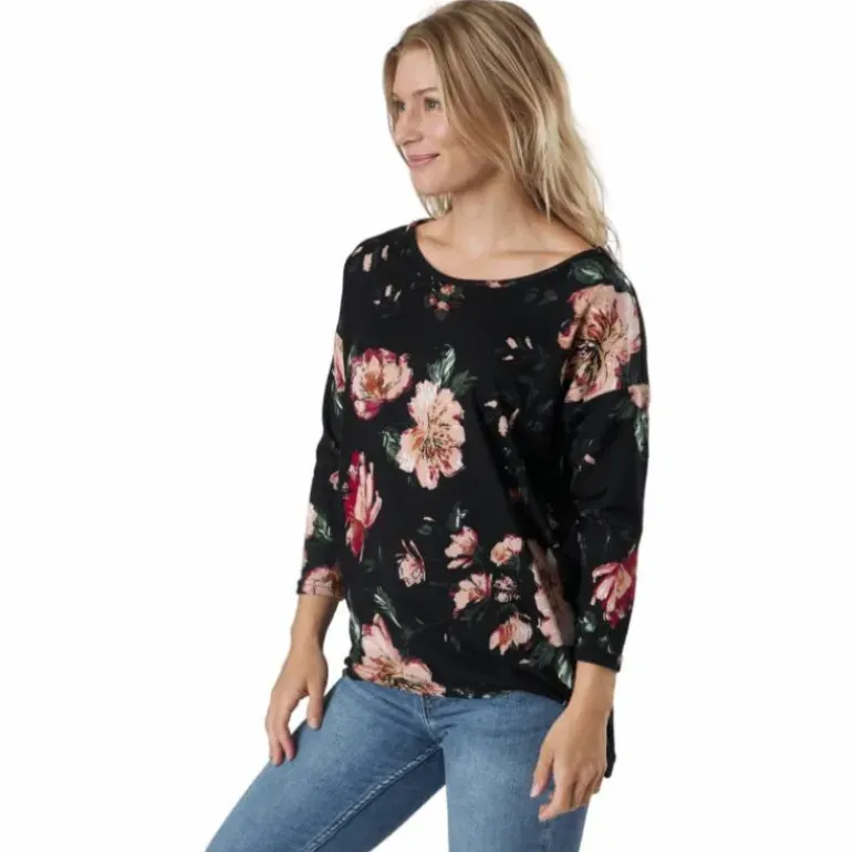 Onlelcos 4/5 Aop Top Jrs Noos Black W/jasmin Flower 15