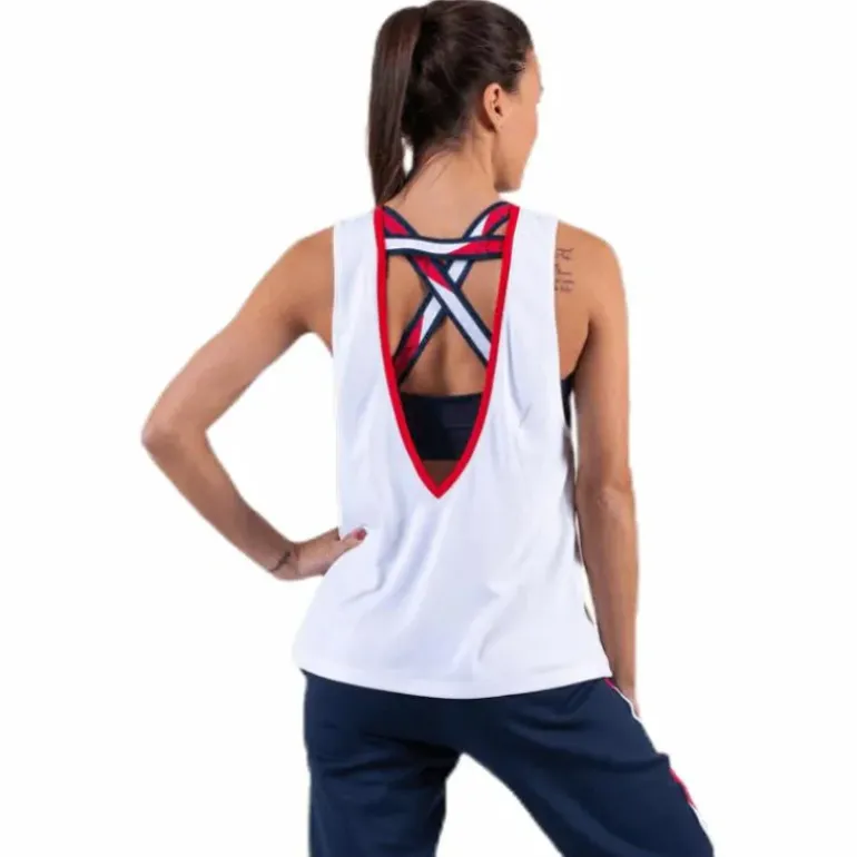 Open Back Tape Tank Top White
