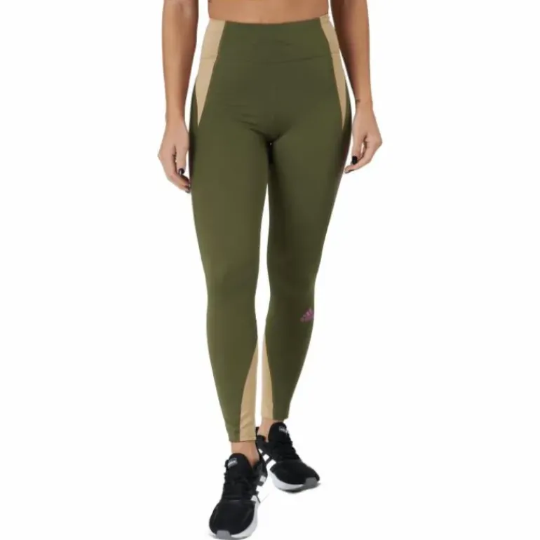 Own The Run Block 7/8 Running Leggings Women Focus Olive / Beige Tone